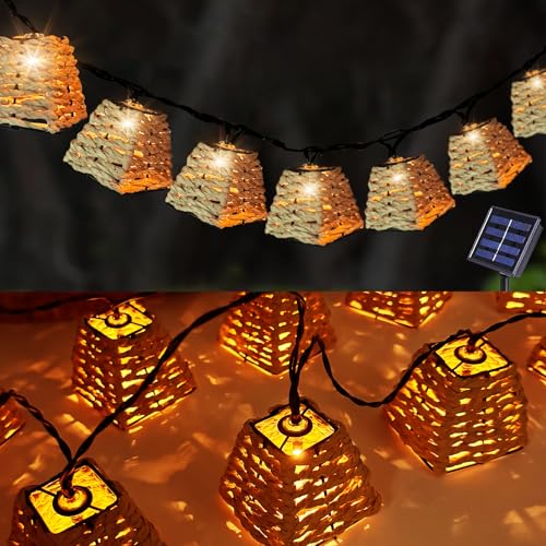 10er LED Solar Lichterkette Aussen,LED Solar Rattankugel Lampion,Lampions Led Lichterkette Solar Außen Wetterfest,Wasserdicht Lichterkette Außen Solarlampen,Solarleuchten Garten Outdoor von Sunshine smile
