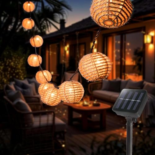 10er LED Solar Lichterkette Aussen,LED Solar Rattankugel Lampion,Lampions Led Lichterkette Solar Außen Wetterfest,Wasserdicht Lichterkette Außen Solarlampen,Solarleuchten Garten Outdoor von Sunshine smile