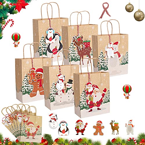 12 Stück Papiertüten Weihnachts Kraft Geschenktüten mit Henkel,Geschenkbox,Tüten,Geschenkbeutel,Papiertüten Weihnachten,Weihnachtsgeschenke Geschenktaschen für Advent Süßigkeiten Weihnachtsmotiv Party von Sunshine smile