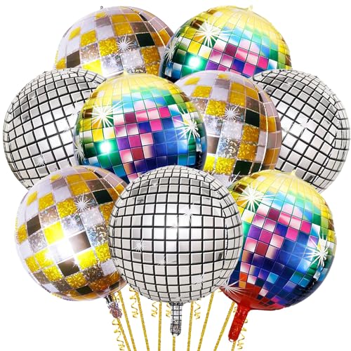 Discokugel Luftballon,9 Stück Disco Ballons,discokugel deko,4D Disco Folienballons 22 Inches,Mehrfarbige Disco-Folienballons,Disco Party Ballons Deko,70er 80er 90er Jahre Deko von Sunshine smile