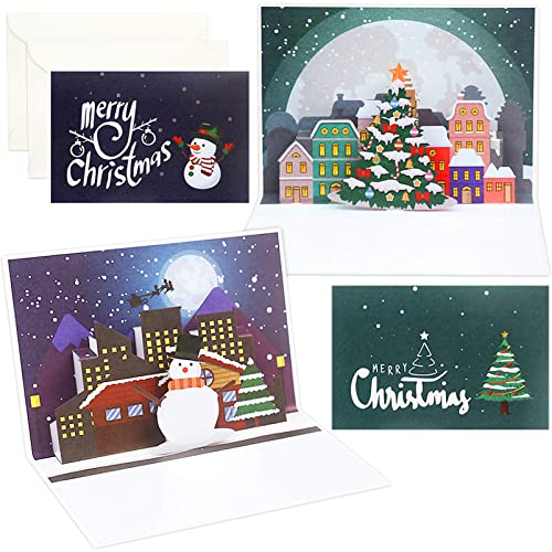 2 Stück Weihnachtskarten mit Umschlägen,Weihnachten Klappkarten 3D Pop Up,Weihnachtskarten mit Umschlag Set,Frohe Weihnachten Karte für Weihnachtswünsche und Grüße von Sunshine smile