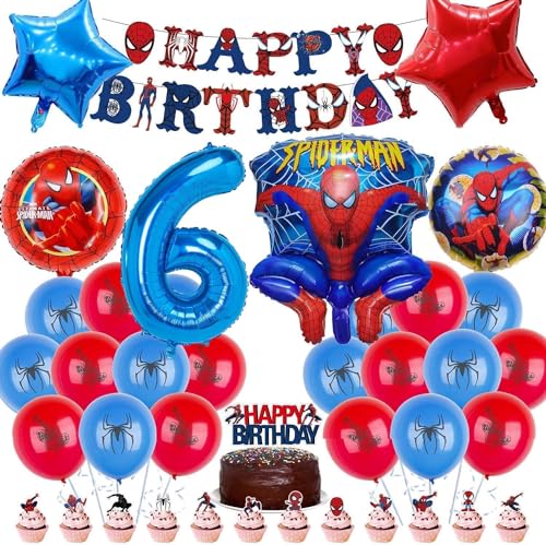 Spiderma Kindergeburtstag Deko,30 Stück Helium Ballons Geburtstag,Mit riesigen 3D-Spiderma-Heldenballons und Zahlenballons,Geburtstagsdeko Für Kinder 6 Jahre von Sunshine smile
