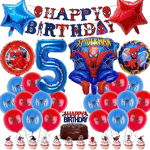Spiderma Kindergeburtstag Deko,30 Stück Helium Ballons Geburtstag,Mit riesigen 3D-Spiderma-Heldenballons und Zahlenballons,Geburtstagsdeko Für Kinder 5 Jahre von Sunshine smile