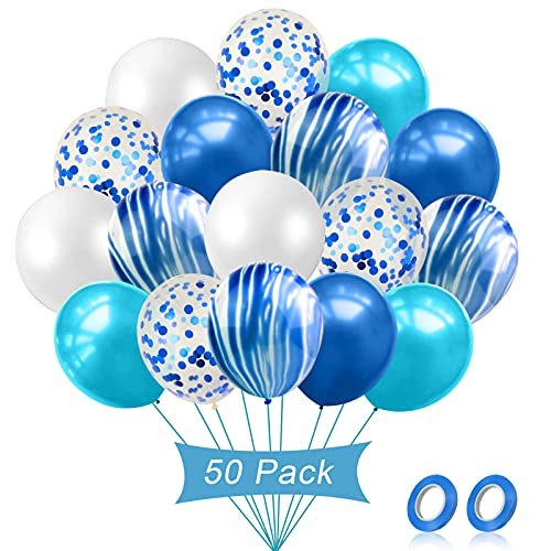 52 Stück Luftballons Blau,Latexballons Metallic,Helium Luftballons Blau,Achat Latex Luftballons,Luftballons Blau Weiß,12 Zoll Blau Partyballon Deko für Geburtstag Babydusche von Sunshine smile