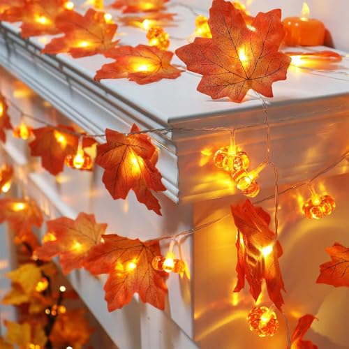 Ahornblätter Lichterketten,1.5 M 10 LED Halloween Kürbis Lichterketten,Herbst Lichterkette,Herbst Blättergirlande mit LED,Ahornblatt Licht,Batteriebetriebene Lichterkette,Thanksgiving,Innen Herbstdeko von Sunshine smile