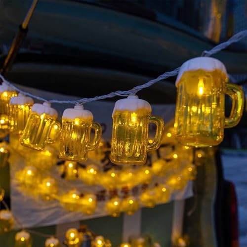 Bierkrug LED Lichterkette,1,5M 10 LED Bierkrug Led Lichterkette Batterie,Beleuchtung Outdoor Hängeleuchten,Bier Tasse Baumeln Batteriebetrieben für Bar,Party,Hochzeit,Garten,Oktoberfestes,Weihnachten von Sunshine smile