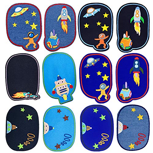 Bügelflicken Kinder, 12 Stück Patches zum Aufbügeln Universum Aufnäher Applikation Flicken Zum Aufbügeln für DIY T-Shirt Jeans Kleidung Taschen,Flicken Patches (Farbmischung-12PCS) von Sunshine smile