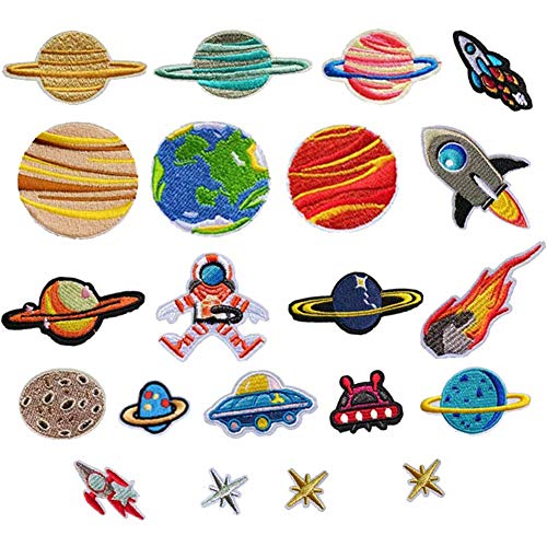 Bügelflicken Kinder, 21 Stück Patches zum Aufbügeln Universum Aufnäher Applikation Flicken Zum Aufbügeln für DIY T-Shirt Jeans Kleidung Taschen,Flicken Patches von Sunshine smile