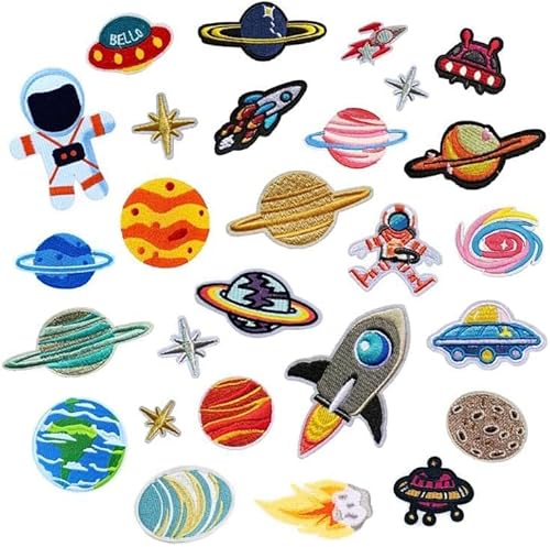 Bügelflicken Kinder, 27 Stück Patches zum Aufbügeln Universum Aufnäher Applikation Flicken Zum Aufbügeln für DIY T-Shirt Jeans Kleidung Taschen,Flicken Patches (Farbmischung-27PCS) von Sunshine smile