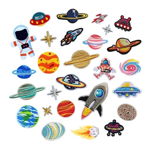 Bügelflicken Kinder, 27 Stück Patches zum Aufbügeln Universum Aufnäher Applikation Flicken Zum Aufbügeln für DIY T-Shirt Jeans Kleidung Taschen,Flicken Patches von Sunshine smile