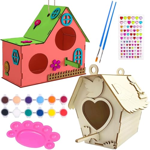 DIY Vogelhaus Bausatz für Kinder,2 Stück Vogelhaus zum Bemalen für Kinder,Vogelhaus Bausatz Kinder Kreative Bastelsets,Holz Vogelhaus Puzzle Machen Set,DIY Birdhouse,Vogelhaus zu Bauen und Malen von Sunshine smile