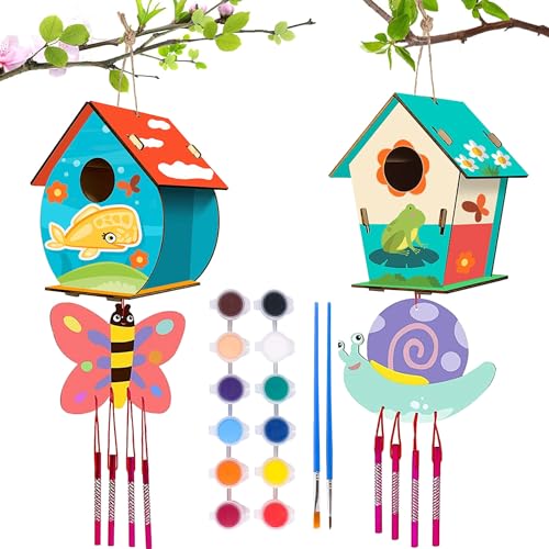DIY Vogelhaus Bausatz für Kinder - 2 Stück zum Bemalen, Kreative Bastelsets, Holz Puzzle Machen Set, Birdhouse zu Bauen und Malen von Sunshine smile