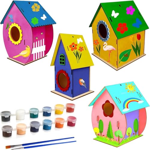 DIY Vogelhaus Bausatz für Kinder,4 Stück Vogelhaus zum Bemalen für Kinder,Vogelhaus Bausatz Kinder Kreative Bastelsets,Holz Vogelhaus Puzzle Machen Set,DIY Birdhouse,Vogelhaus zu Bauen und Malen von Sunshine smile