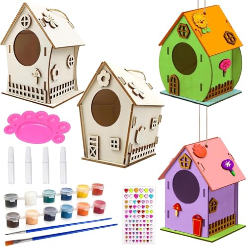 DIY Vogelhaus Bausatz für Kinder,4 Stück Vogelhaus zum Bemalen für Kinder,Vogelhaus Bausatz Kinder Kreative Bastelsets,Holz Vogelhaus Puzzle Machen Set,DIY Birdhouse,Vogelhaus zu Bauen und Malen von Sunshine smile