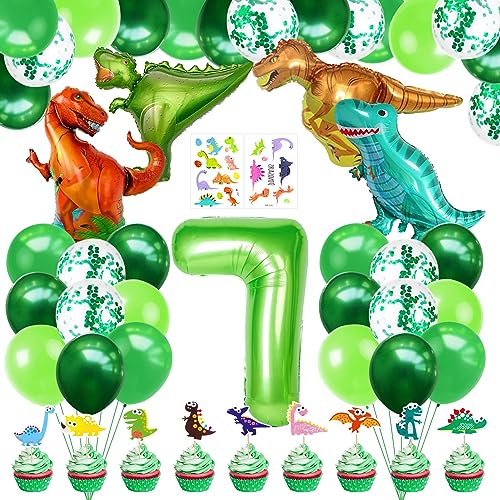 Dinosaurier Geburtstag Deko Set,Kindergeburtstag Dino Geburtstag Deko 7 Jahre,Geburtstagsdeko 7 Jahr Jungen,Dinosaurier-Aufkleber, Konfetti-Luftballons, Kindergeburtstagsdekoration von Sunshine smile