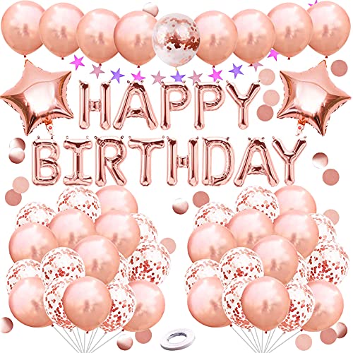 Geburtstagsdeko Mädchen Frauen, Rosegold Happy Birthday Decorations Girlande Balloon, Rosegold Konfetti Luftballons, Rosegold Geburtstags Deko für Hochzeitsfeiern, Babypartys von Sunshine smile