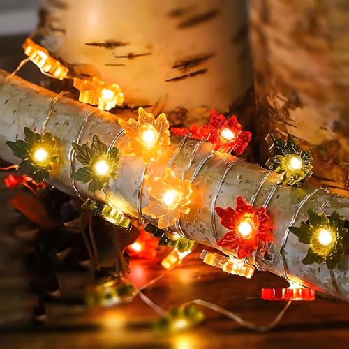 Herbst Lichterkette,2m 20 LED Ahornblätter Lichterketten,Ahornblatt Lichterketten,Ahornblatt Fairy Lights,Lichterkette Innen Batterie for Herbstdeko Erntedankfest und Weihnachtsdeko Halloween Deko von Sunshine smile