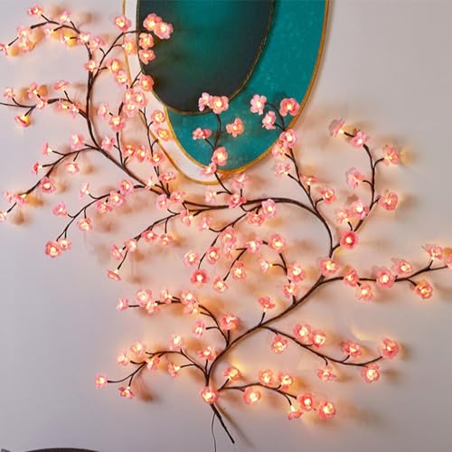 LED Pfirsichblüte Zweige Lichter,Pfirsichblüte Wand,1.8M 96LED Pfirsichblüte Vine Wand Deko,Lichterkette Vorhang,Lichterkette Innen,Warmweiss Rattan Lichterkette Wanddeko für Schlafzimmer Deko (A09) von Sunshine smile