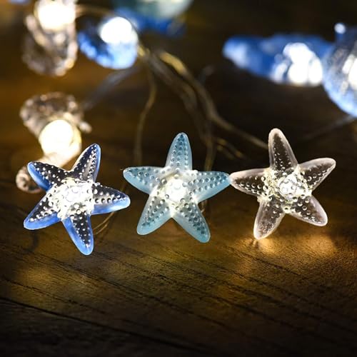 Sunshine smile Lichterkette Meerestiere,2M 20LED Lichterkette Seestern,Lichterkette Kinderzimmer,Lichterkette Kinderzimmer Junge,Lichterkette Batterie Meer,Lichterkette Fenster Innen von Sunshine smile