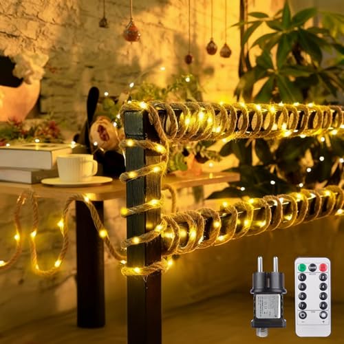 Lichterkette Seil,3M 50LED LED Hanfseil Lichterkette,8 Modi mit Fernbedienung,Hanfseil Fee Lichterkette Aussen mit Stecker,Warmweiße Naturseil Lichterketten für Weihnachten,Party, Hochzeit,Garten Deko Lichterkette Seil,3M 50LED LED Hanfseil Lichterkette,8 Modi mit Fernbedienung,Hanfseil Fee Lichterkette Aussen mit Stecker,Warmweiße Naturseil Lichterketten für Weihnachten,Party, Hochzeit,Garten Deko von Sunshine smile