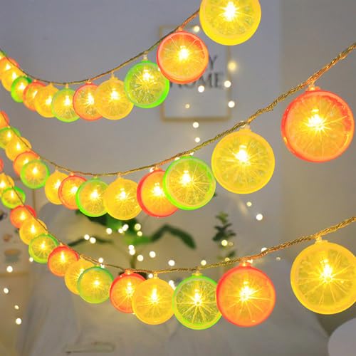 Lichterkette Zitronen,1.5M 10LED Zitronenlicht,Limetten + Orangenscheiben + Zitronen Mischen,Künstliche Zitronenscheibe Lichterkette,Batteriebetrieben für Karneval,Halloween,Außen & Innen Deko von Sunshine smile