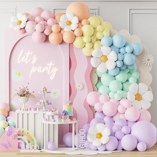 Luftballon Girlande,157 Stück Pastell Ballon Girlande mit Gänseblümchen Folienballons,Kindergeburtstag Deko Luftballons Girlande für Baby Shower, Hochzeitdeko, Party Dekoration von Sunshine smile