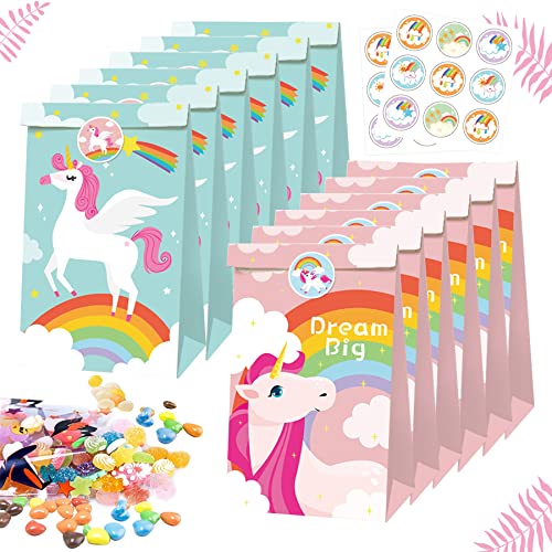 Papiertüten Kinder,12 Stück Einhorn Partytüten,Partytüten Papier Candy Tüten,Bunte Geschenktüten,Papiertüten Klein mit Aufklebern,Geschenk-verpackung Papiertüten,Süßigkeiten Tüten… von Sunshine smile