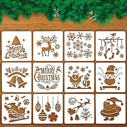 Schablonen Weihnachten,12 Stück Kunststoff Weihnachts schablonen,Weihnachten Schneeflocke Schablone,Zeichenschablonen,Malschablonen aus Kunststoff,für DIY Geschenkkarten,Geschenke Weihnachten von Sunshine smile