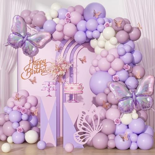 Schmetterlings Geburtstagsparty Dekorationen,134 Stück Schmetterlinge Luftballon Girlande,Luftballon Girlande Lila und Rosa,Ballon Girlande Rosa Schmetterling Deko Geburtstag von Sunshine smile