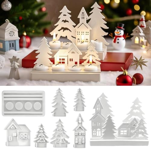 Silikonformen Gießformen Häuser,7 Stück Silikonformen Gießformen Weihnachten,Silikonform Haus,Silikonform Häuschen Silikon Kerzenhalter,Gussformen für Gips Epoxidharz Formen Tannenbaum DIY von Sunshine smile