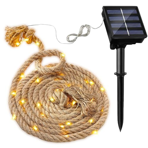 Solar Lichterkette Seil,7M Solar Rope Lights,150 LED Gartenleuchte,Solar Hanfseil Lichterkette,Warmweiß Beleuchtete Lampe,Solar Lichterkette Außen Wetterfest,Wasserdicht Fee Lichterkette Aussen von Sunshine smile