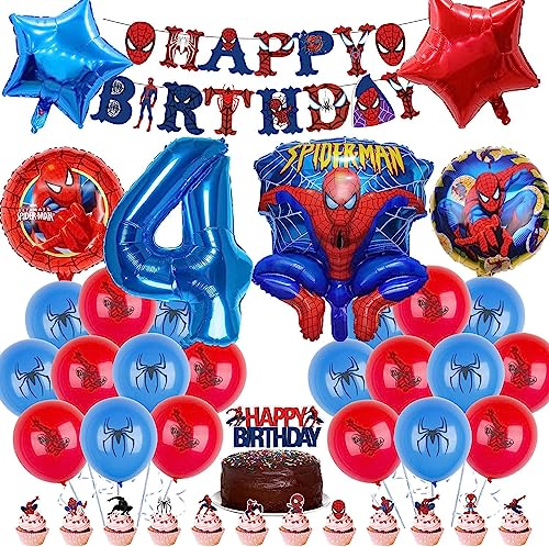 Spiderma Kindergeburtstag Deko,30 Stück Helium Ballons Geburtstag,Mit riesigen 3D-Spiderma-Heldenballons und Zahlenballons,Geburtstagsdeko Für Kinder 4 Jahre von Sunshine smile