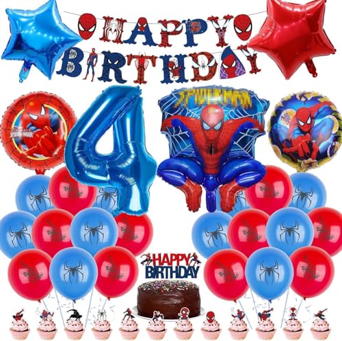 Spiderma Kindergeburtstag Deko,30 Stück Helium Ballons Geburtstag,Mit riesigen 3D-Spiderma-Heldenballons und Zahlenballons,Geburtstagsdeko Für Kinder 4 Jahre von Sunshine smile