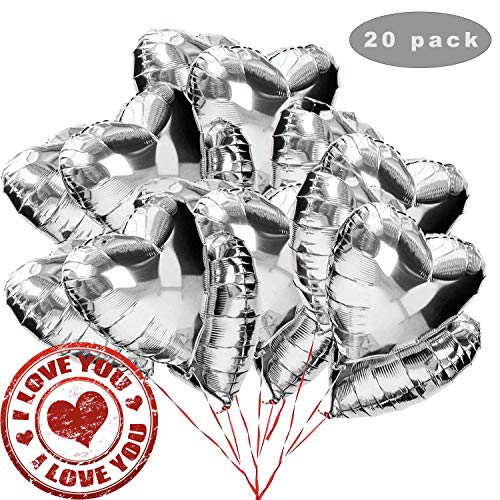20 Stück Herz Folienballon, 18 Zoll Herz Helium Luftballons, Folienballon Hochzeit, Folienluftballon, Herz Ballons (Silber) von Sunshine smile