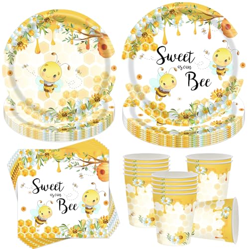Sunshine smile 50 Stück Partygeschirr Set Biene,Biene Party Deko,Partygeschirr Kindergeburtstag,Biene Pappteller Becher Servietten Kindergeburtstag Deko von Sunshine smile