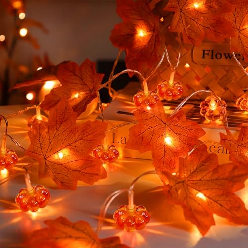 Sunshine smile Ahornblatt Lichterkette,3M 20 LED Halloween Ahornblatt Kürbis Lichterketten String,Lichterkette Herbst,Herbst ahornblatt Girlande Lichtern,Ahornblätter Licht für Herbst Party von Sunshine smile