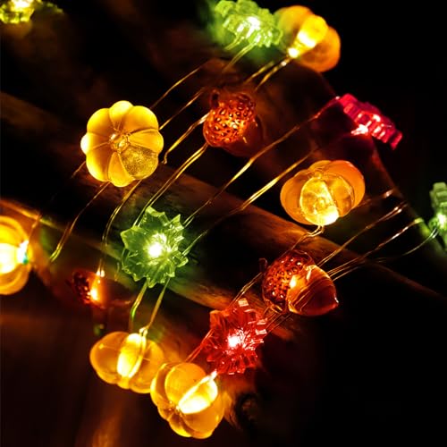 Sunshine smile Ahornblatt Lichterkette,Eicheln Lichterkette Herbst,2M 20 LED Halloween Ahornblatt Kürbis Lichterketten String,Herbst ahornblatt Girlande Lichtern von Sunshine smile