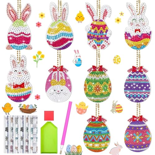 10 Stück Ostern Diamant Malerei Aufkleber, Lesezeichen, 5D DIY Diamond Painting Kinder, Kunst Handwerk Deko von Sunshine smile