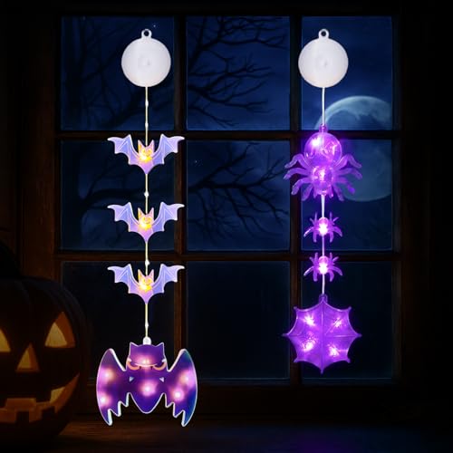 Sunshine smile Halloween Deko Lichterkette,2 Stück Fensterlichter mit Saugnapf,Spinnen Fledermäuse Fensterdeko Lichter,Batteriebetriebene Innenbeleuchtung für Halloween Sunshine smile Halloween Deko Lichterkette,2 Stück Fensterlichter mit Saugnapf,Spinnen Fledermäuse Fensterdeko Lichter,Batteriebetriebene Innenbeleuchtung für Halloween von Sunshine smile