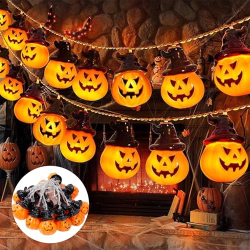 Sunshine smile Halloween Kürbis Lichter,3m 20 LEDs Hut Kürbis Lichterketten Batteriebetrieben,Pumpkin Lichterkette,Halloween lichterkette für Party, Garten, Fenster Dekor, Innen und Außen von Sunshine smile