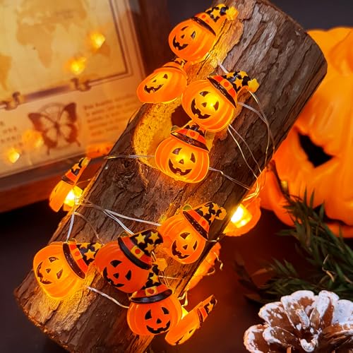 Sunshine smile Halloween Kürbis Lichterkette,2M 20 LED Hut Kürbis Lichterketten Batteriebetrieben,Halloween Deko Indoor,Pumpkin Lichterkette für Innen und Außen,Party,halloween deko von Sunshine smile