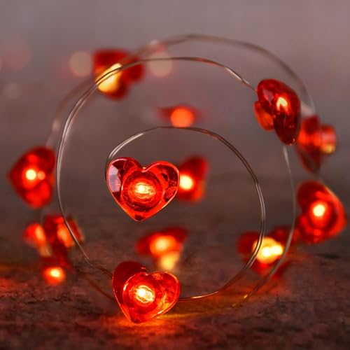 Sunshine smile Herzchen Lichterkette,2M 20LED Valentinstag Herzförmige Lichterkette,Lichterkette Innen,Valentinstag Dekoration,Aussenlichterkette Batterie,Lichterketten Vorhang von Sunshine smile