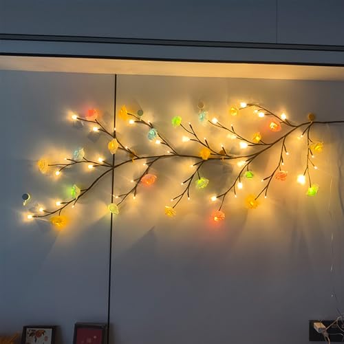 Sunshine smile LED Rose Zweige Lichter,Rose Wand,1.8M 96LED Rattan Vine Wand Deko,Lichterkette Vorhang,USB Lichterkette Innen,Warmweiss Rattan Lichterkette Wanddeko für Schlafzimmer Deko (A02) von Sunshine smile