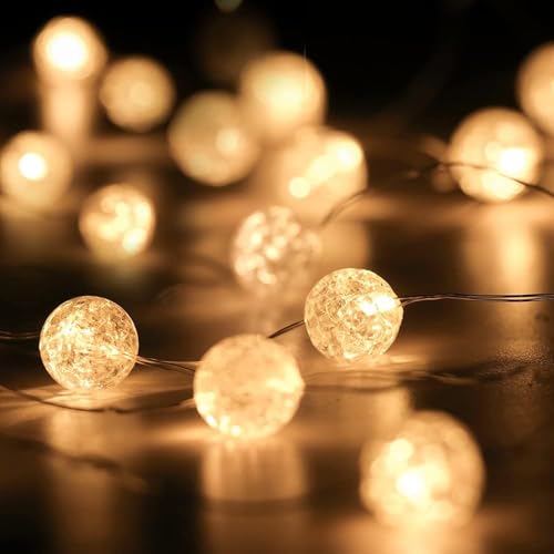 Sunshine smile Lichterkette Kristall Kugeln,2M 20LED Lichterkette Kugeln Batterie,Lichterkette Strom Innen,Aussenlichterkette Batterie,Lichterketten Vorhang von Sunshine smile