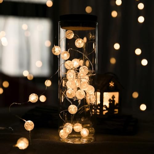 Sunshine smile Lichterkette Kristall Kugeln,3M 30LED Lichterkette Kugeln Batterie,lichterkette Strom Innen,Aussenlichterkette Batterie,LED Dekolicherkette für Innenbeleuchtung im Freien,Schlafzimmer von Sunshine smile