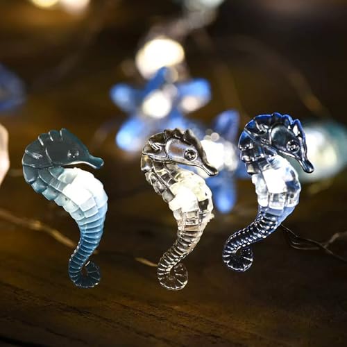 Sunshine smile Lichterkette Meerestiere,1M 10LED Lichterkette Seepferdchen,Lichterkette Kinderzimmer,Lichterkette Kinderzimmer Junge,Lichterkette Batterie Meer,Lichterkette Fenster Innen von Sunshine smile