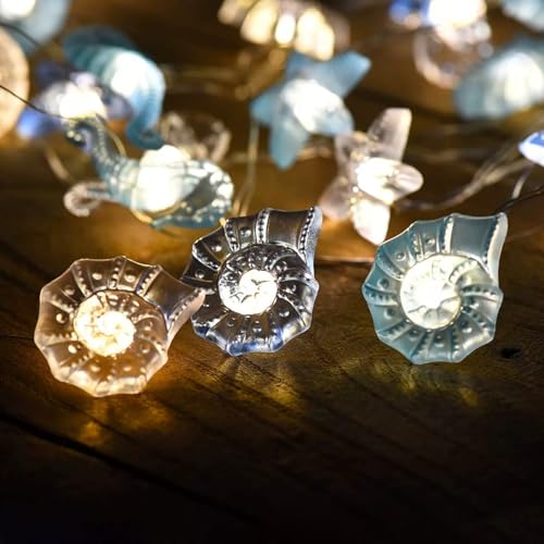 Sunshine smile Lichterkette Meerestiere,2M 20LED Muschel Lichterkette,Lichterkette Kinderzimmer,Lichterkette Kinderzimmer Junge,Lichterkette Batterie Meer,Lichterkette Fenster Innen von Sunshine smile