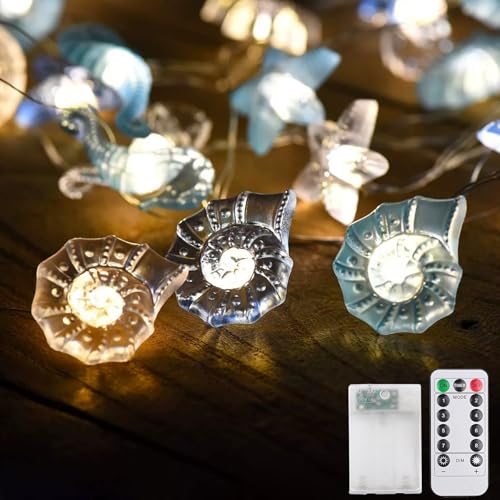 Sunshine smile Lichterkette Meerestiere,3M 30LED Muschel Lichterkette,Lichterkette Maritim,Lichterkette Kinderzimmer,Meerestiere Lichterkette,Lichterkette Lnnen,Lichterkette mit Timer von Sunshine smile