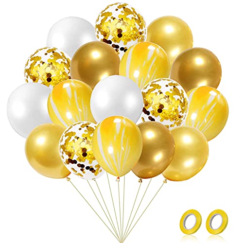 Sunshine smile 52 Stück Luftballons Gelb Weiß,Gelb Weiss Latex Ballons,Latexballons Metallic,Konfetti Helium Party Ballons,12 Zoll Gelb Partyballon Deko für Geburtstag Babydusche von Sunshine smile