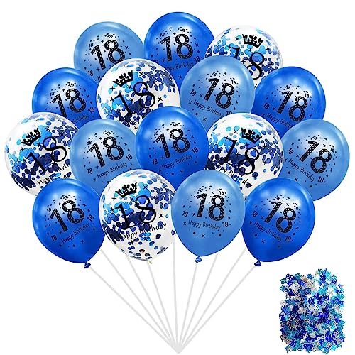 Sunshine smile Luftballons 18 Geburtstag Deko, 30 Stück Luftballons 18 Geburtstag Junge Mädchen, 12 Zoll Latex Luftballons Konfetti Blau, Geburtstagsdeko 18 Jahre, Geburtstag Party Jubiläum Deko von Sunshine smile